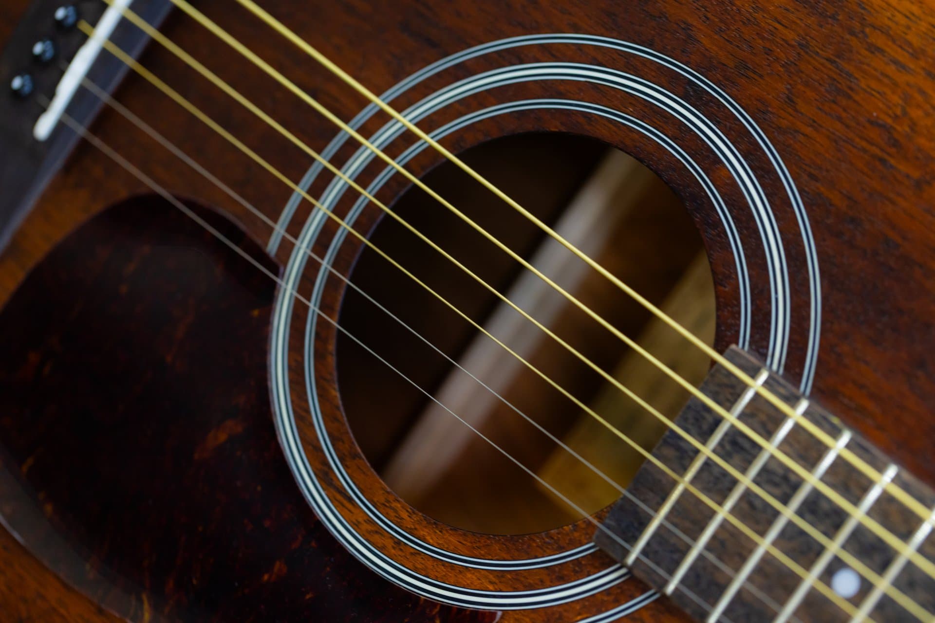 Close-Up of Acoustic Guitar Soundhole and Strings